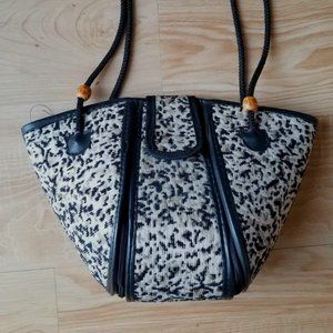 Cotton Fabric and Faux Leather African Hand Bag